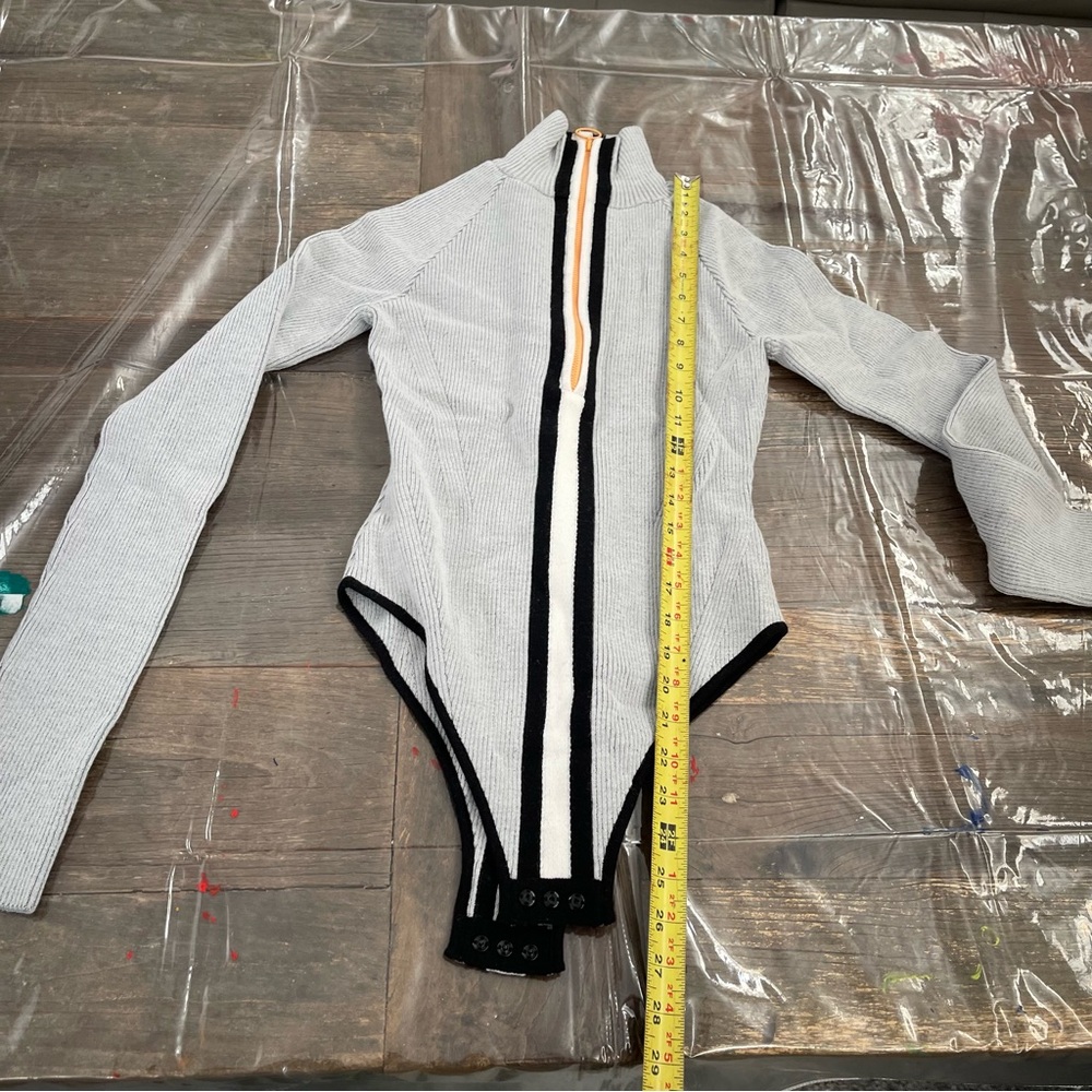 Gray Zip-Up Women's Bodysuit - Picture 6 of 7